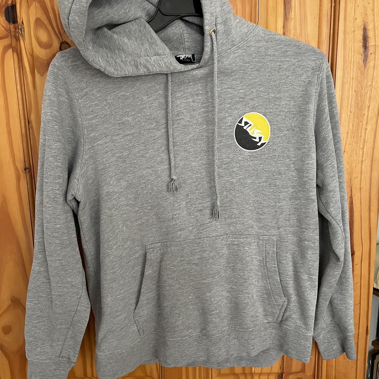 STÜSSY GREY YELLOW BLACK HOODIE SMALL Small logo to... - Depop