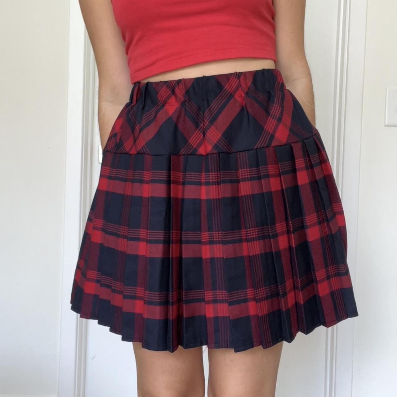 Blue and Red Plaid Skater Skirt 🎀 size: small /... - Depop