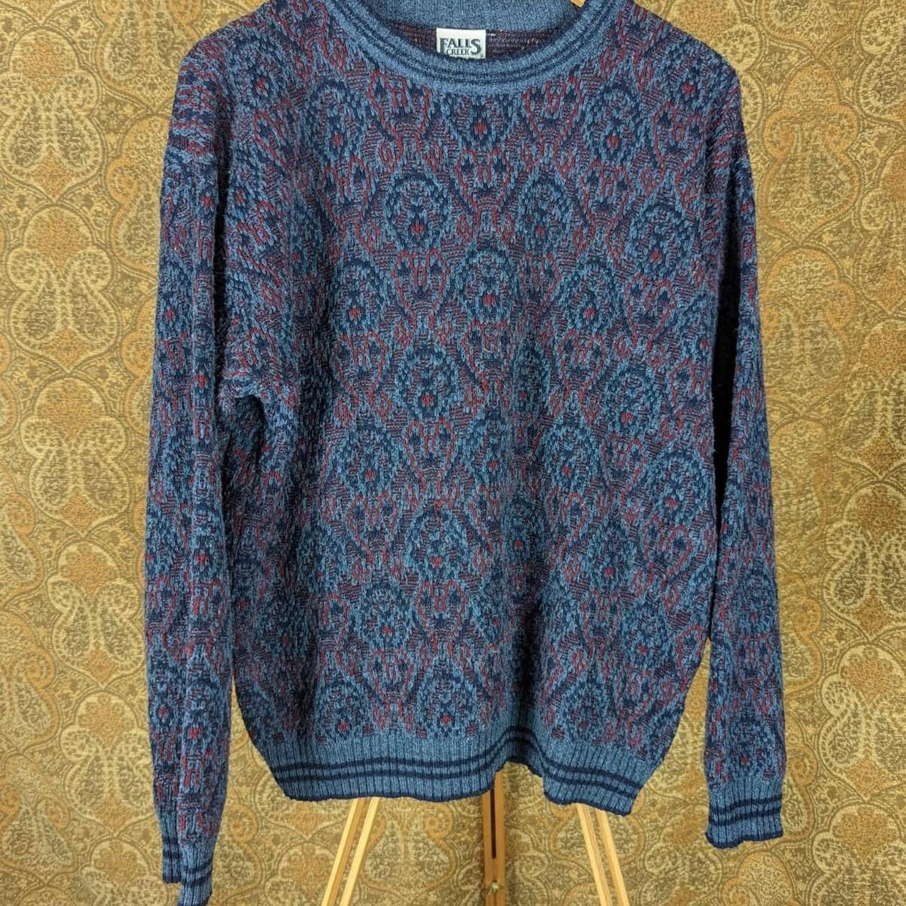 Men's Blue and Burgundy Jumper | Depop