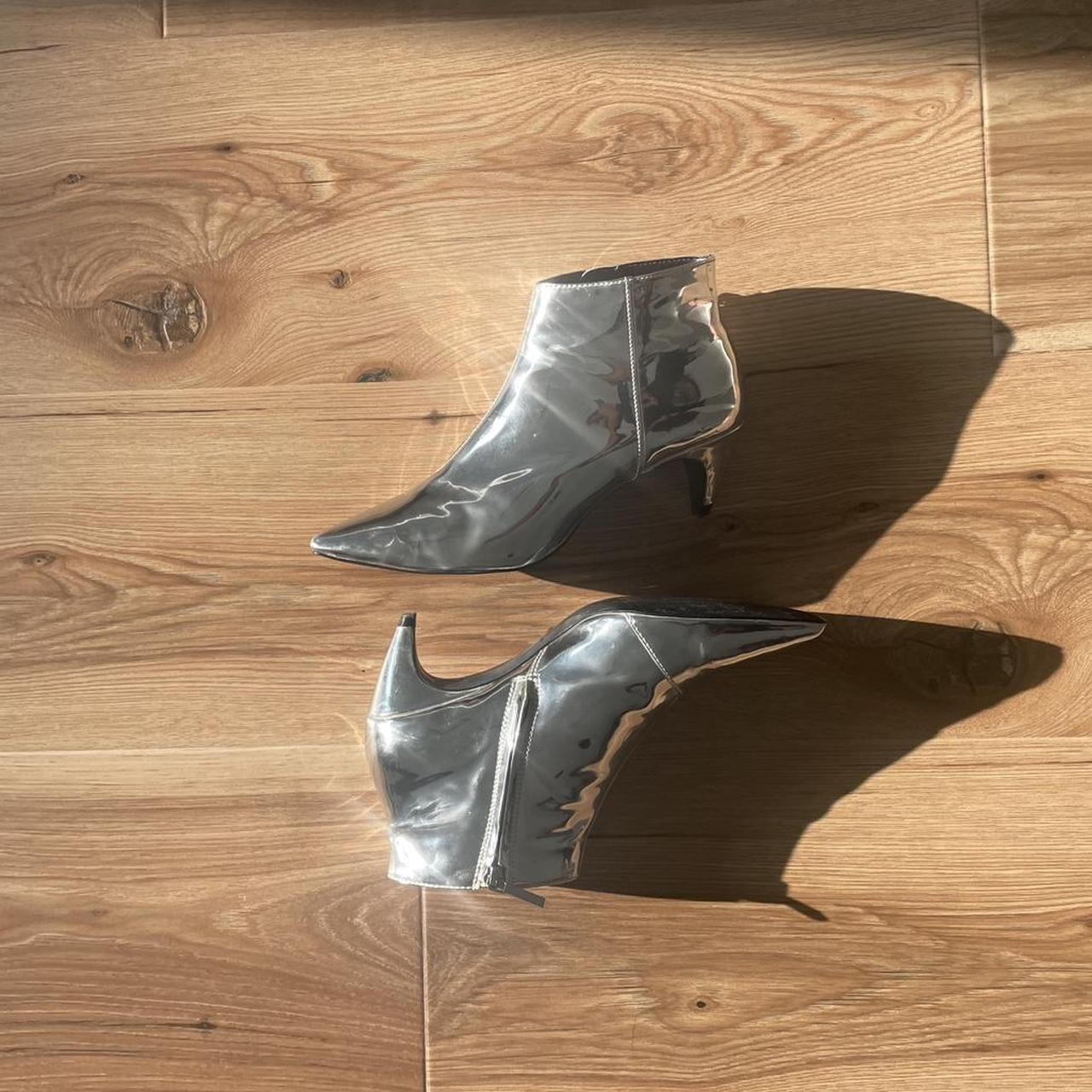 Zara metallic silver kitten heel ankle boots size. Depop