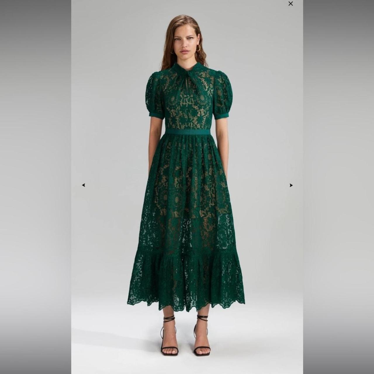 ワンピース SELF-PORTRAIT Woman Dress Green PF25080SG GREEN Green Off Shoulder Chiffon Midi Dress – self-portrait-US