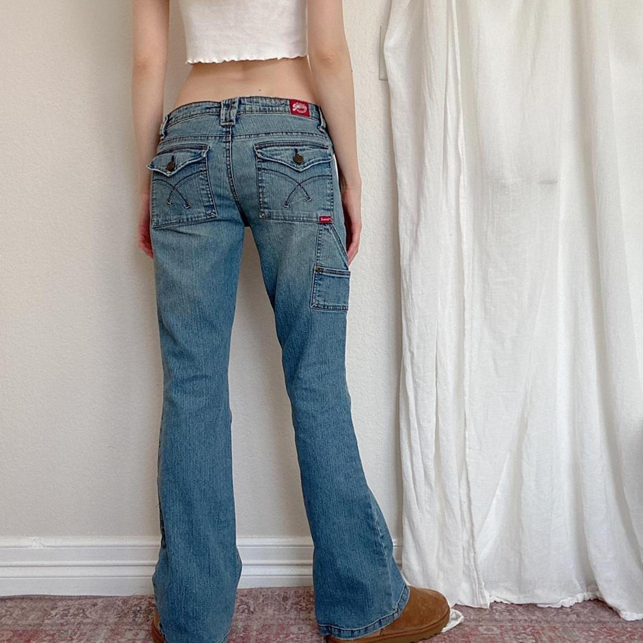 Y2k Low Rise Flare Jeans Light Wash Denim With... - Depop