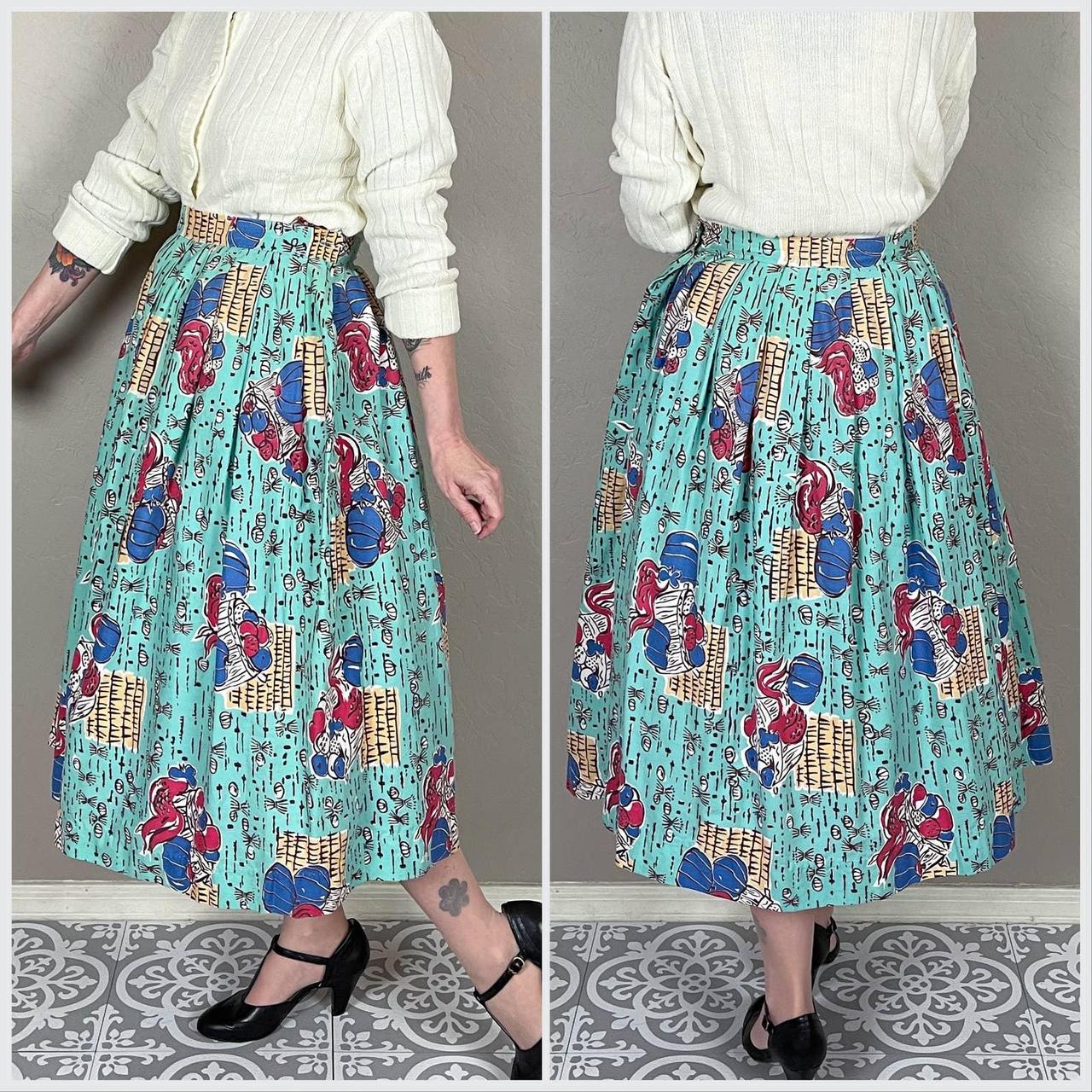 Vintage 1950s Novelty Farm Print outlet Full Midi Skirt