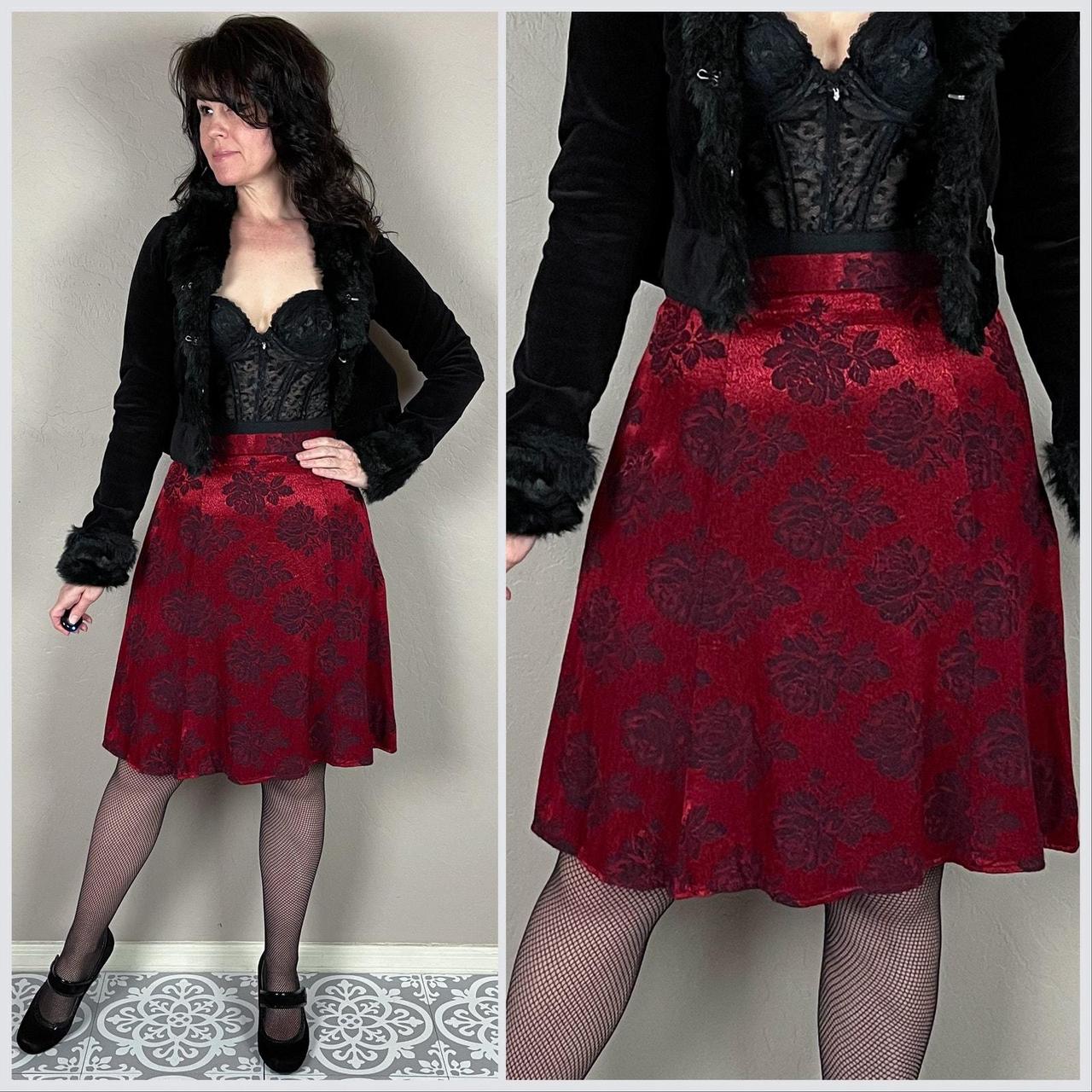 Black and red floral skater skirt best sale