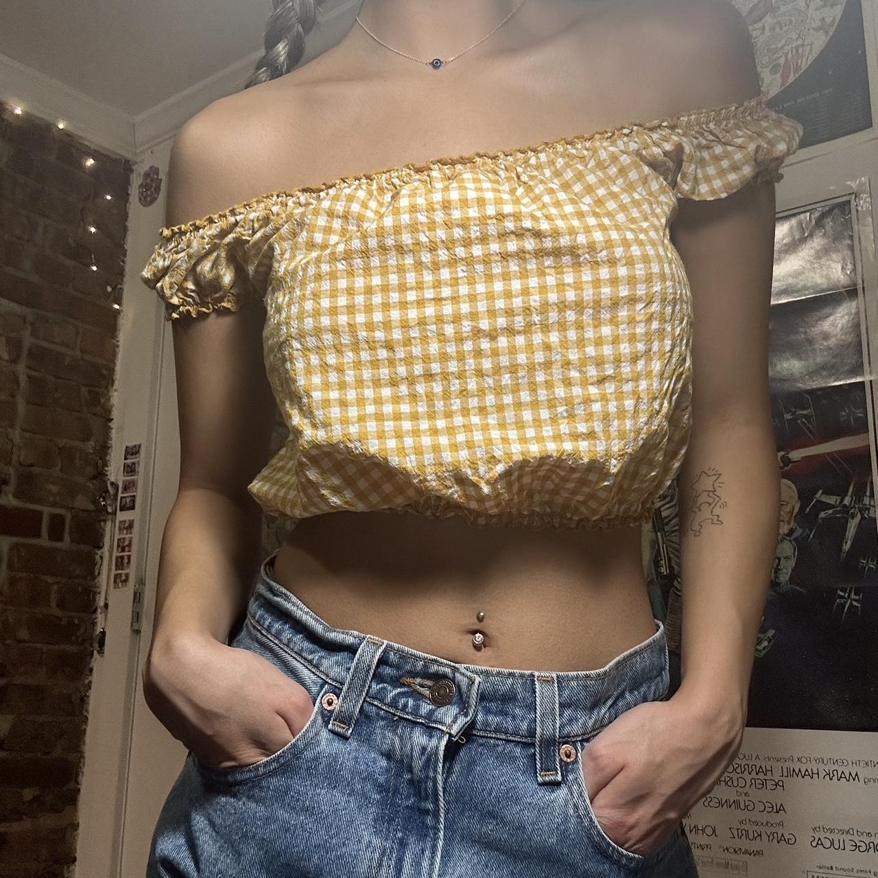 Yellow gingham brandy melville off the shoulder top!