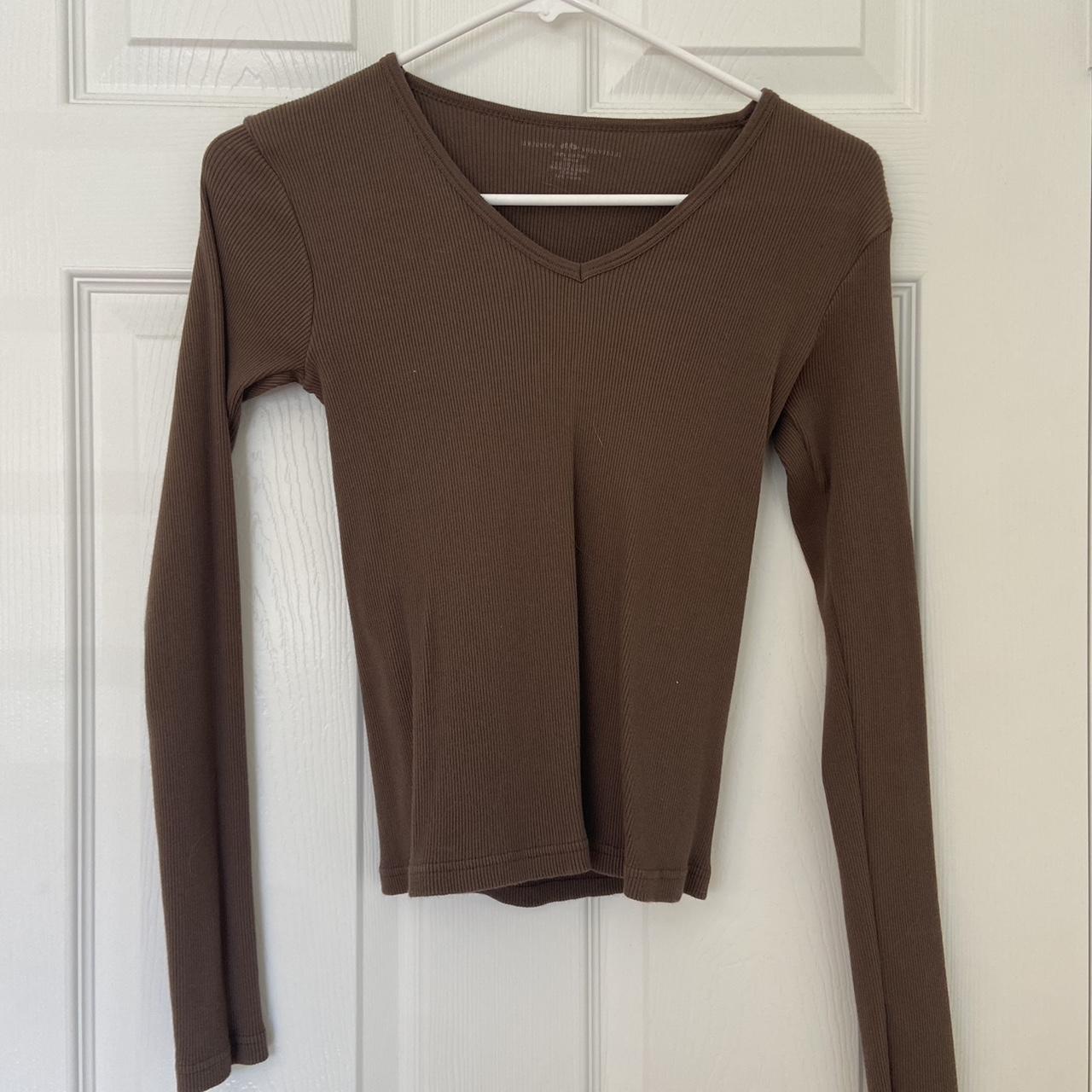 brandy melville brown vneck longsleeve in perfect... Depop