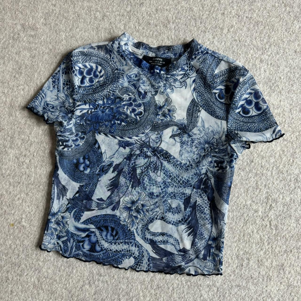 Bershka Printed Tee Shirt Dragon Bershka Bershka Mesh Blue And