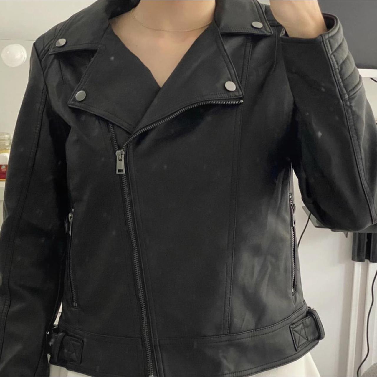 PVC vintage leather jacket - never worn, perfect... - Depop