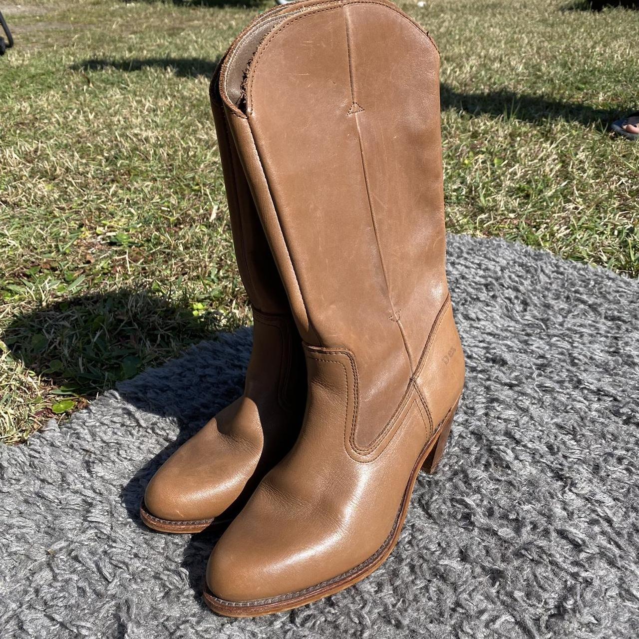 Vintage 70’s tan leather Dexter heeled cowboy boots.... - Depop