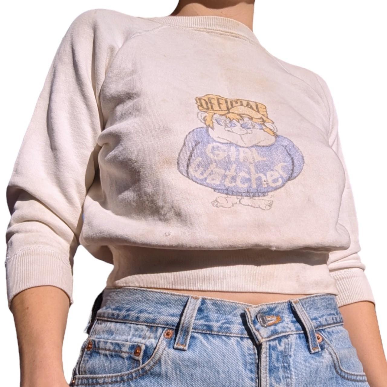 White sweatshirt with blue writing Clearance