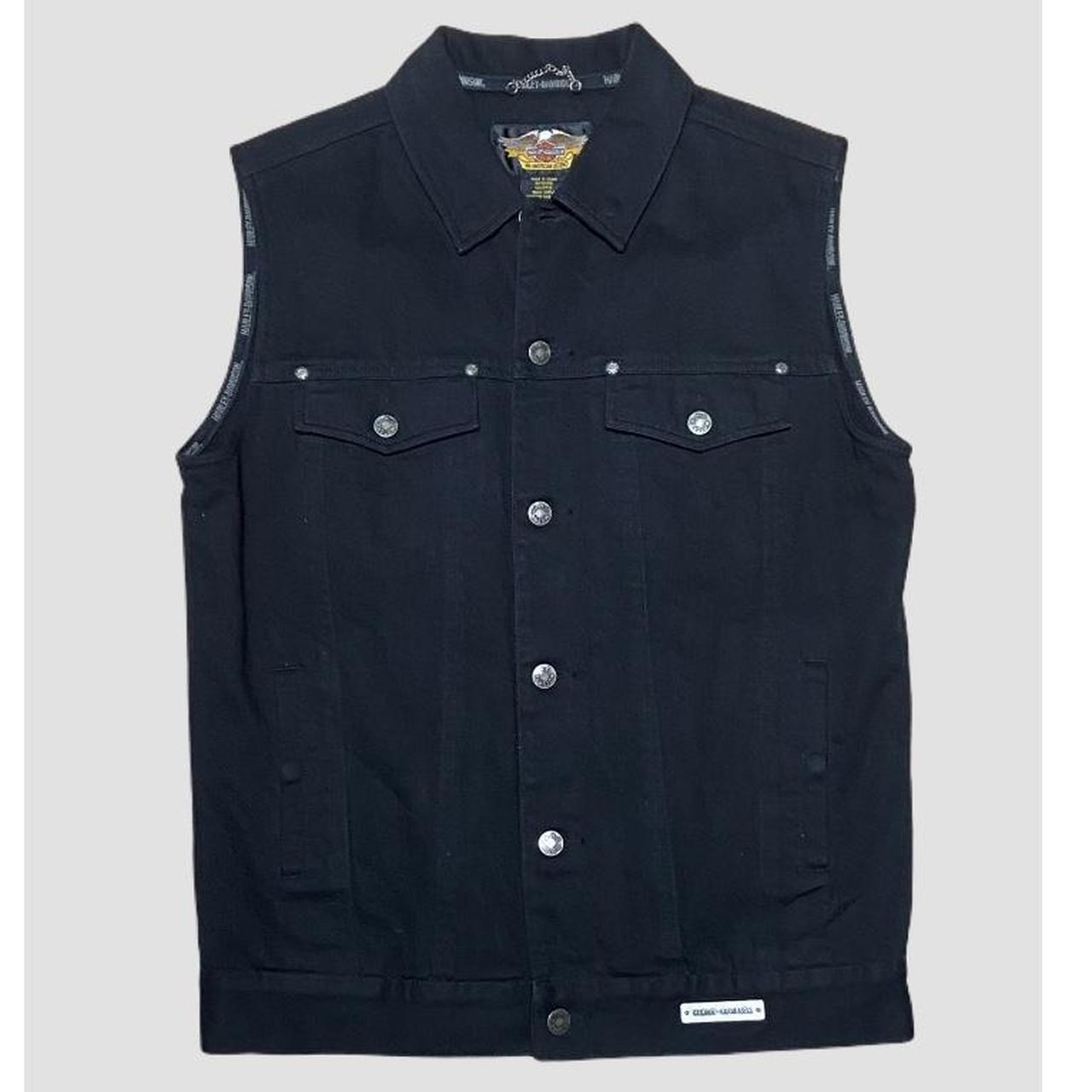 Harley Davidson Black Denim Biker Vest // Vintage //... Depop
