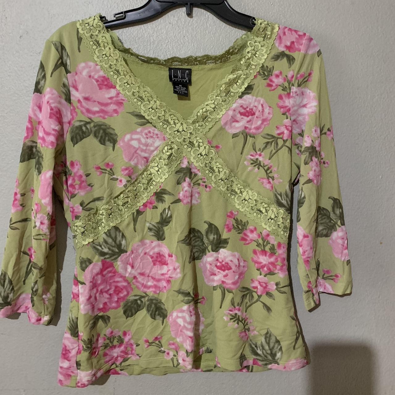 INC International Concepts Women's Green and Pink Blouse