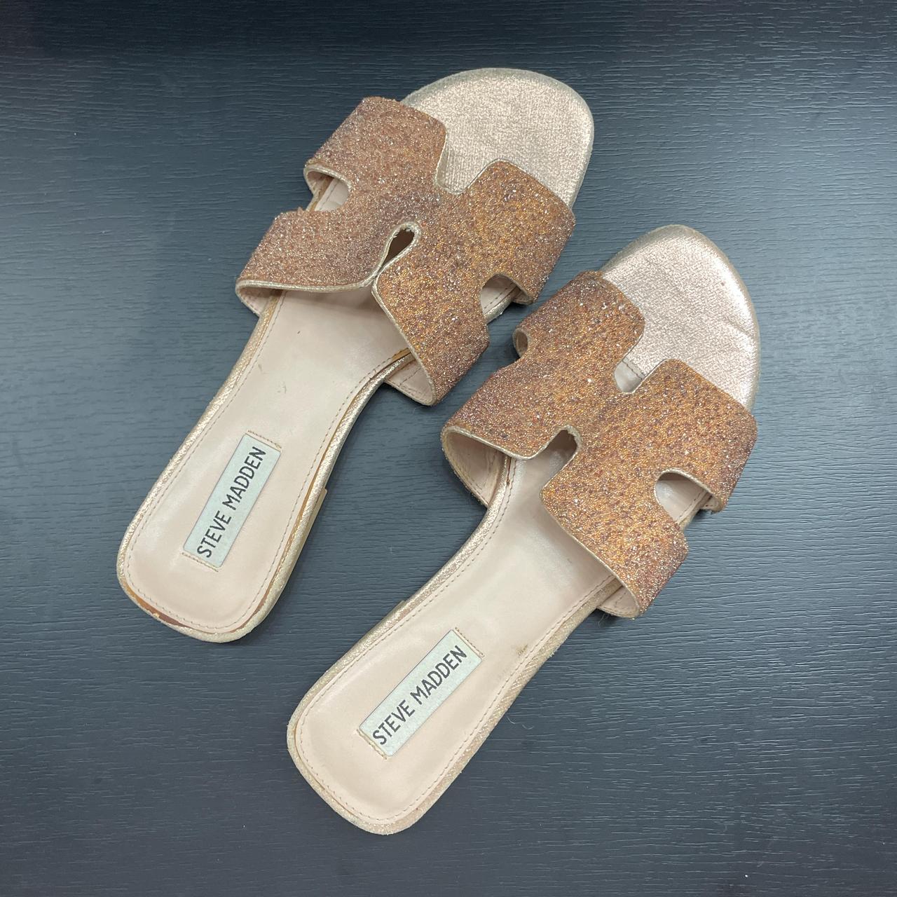 Steve Madden gold and tan sparkly H sandals