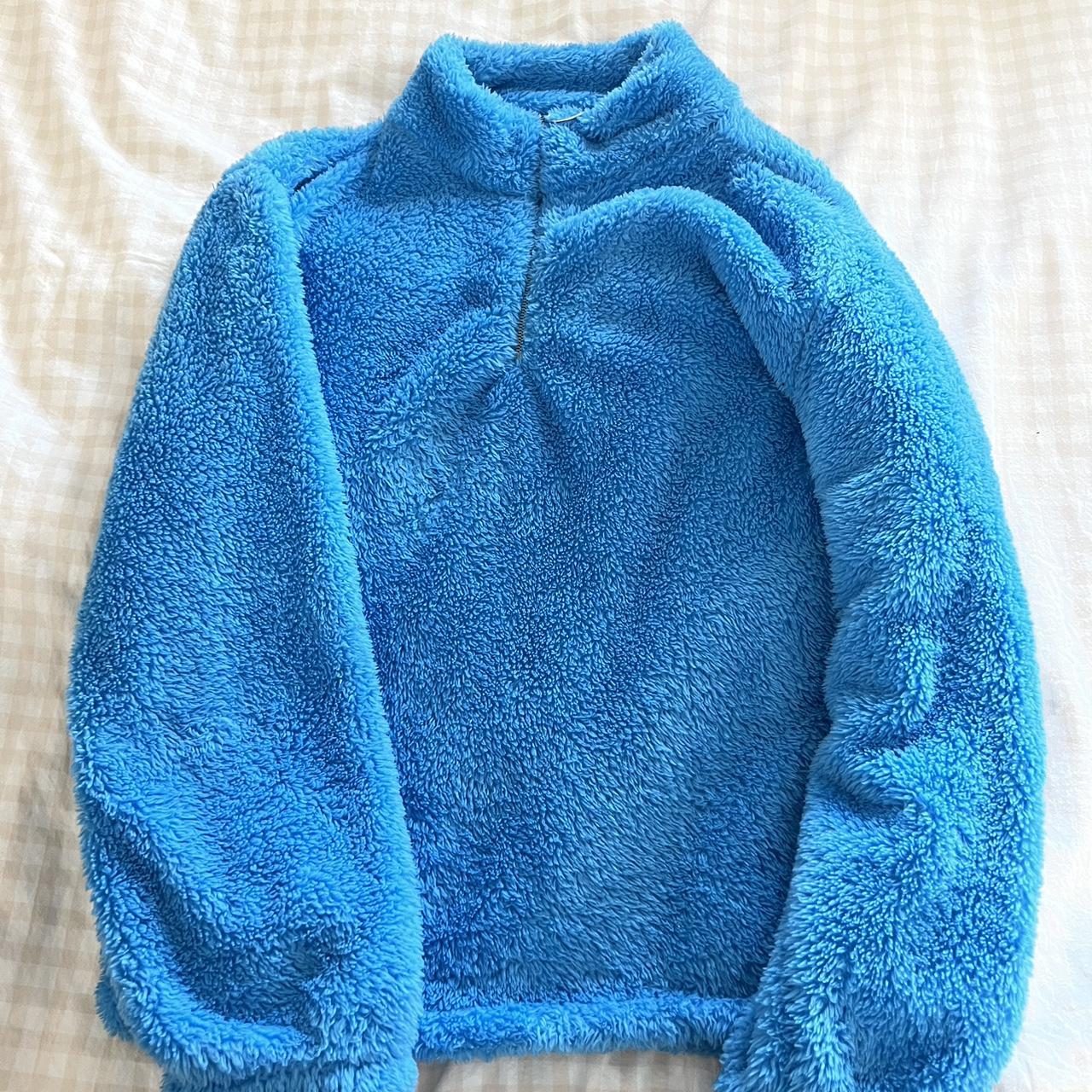 blue fuzzy joe boxer sweater with zip size medium... Depop
