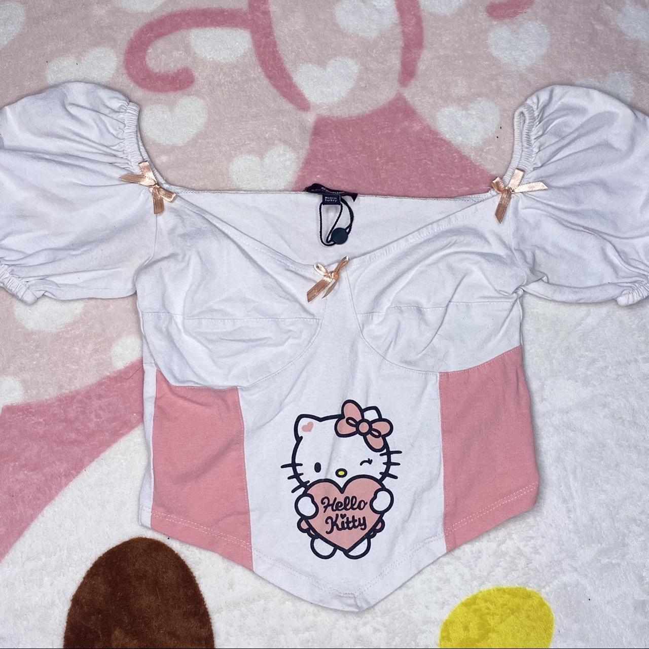 Sanrio Women's White and Pink Corset | Depop