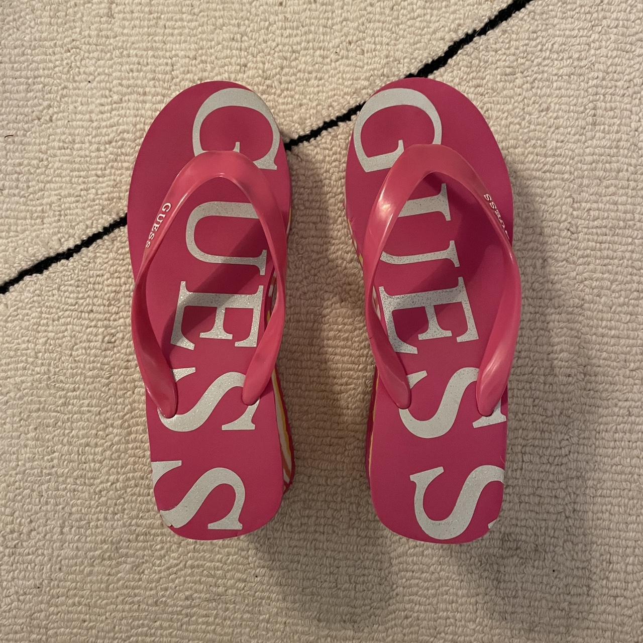 GUESS pink wedge flip flops super cute!