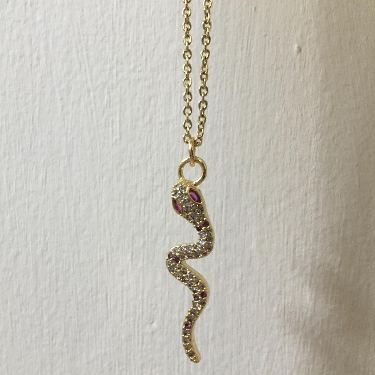 Golden snake necklace Beautiful golden serpent with... - Depop