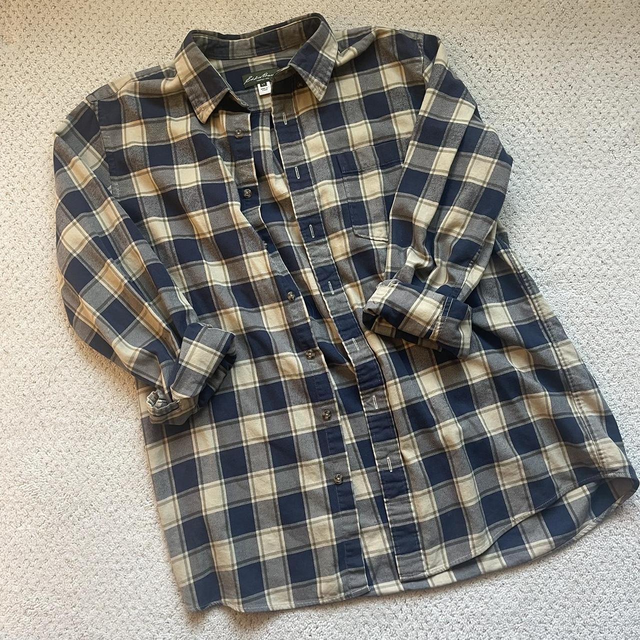 Eddie Bauer Men's Cream and Blue Shirt | Depop