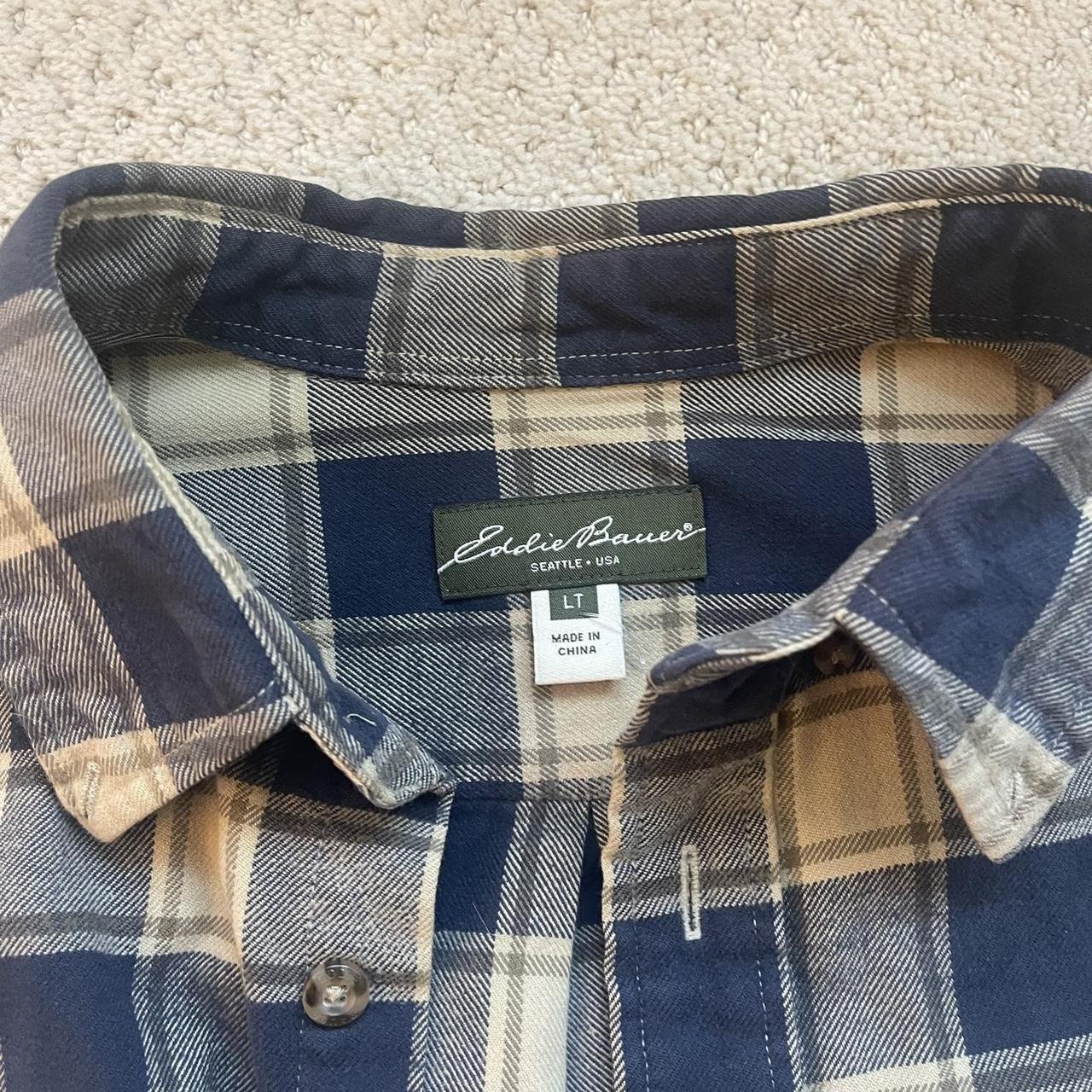 Eddie Bauer Men's Cream and Blue Shirt | Depop