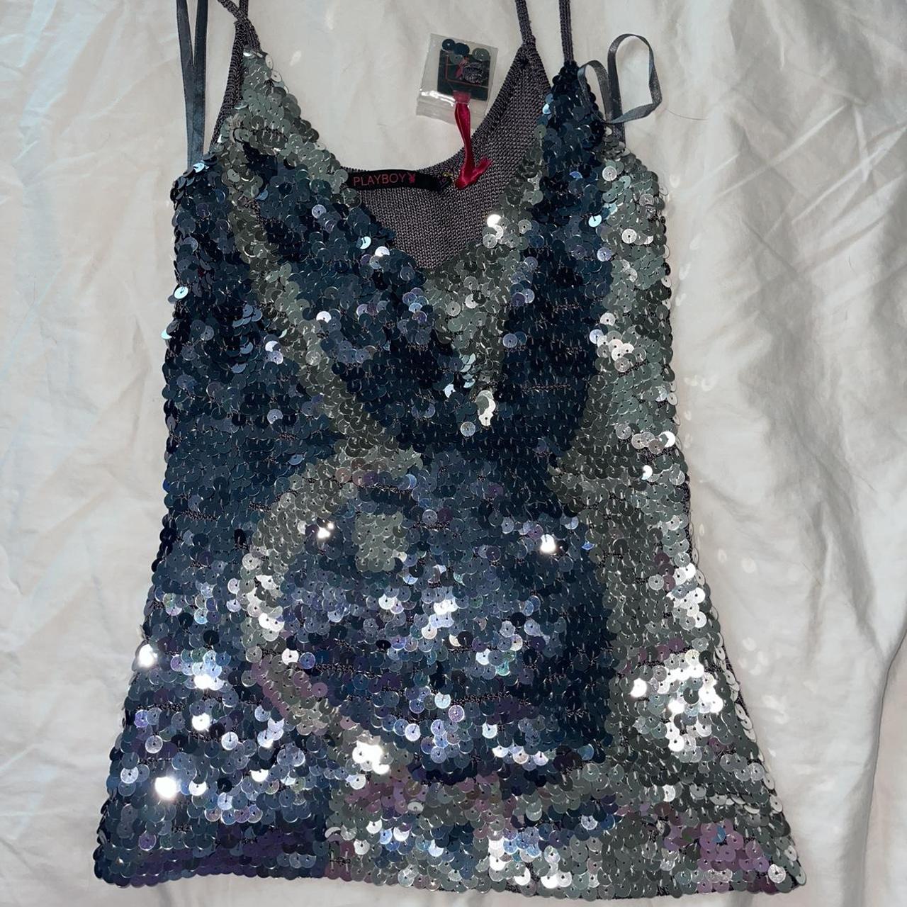 Playboy Women's Blue and Silver Vest | Depop