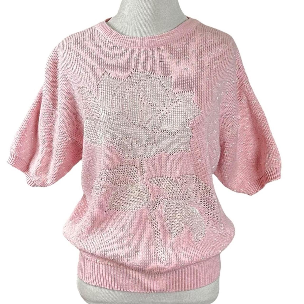 Vintage 60s 70s Isle of Cotton Pink Rose Sweater