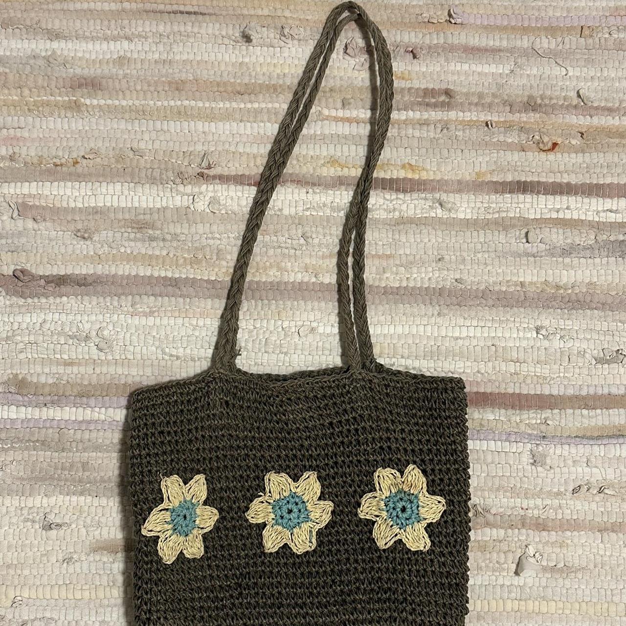 woven/crochet bag with adorable yellow flowers the... - Depop