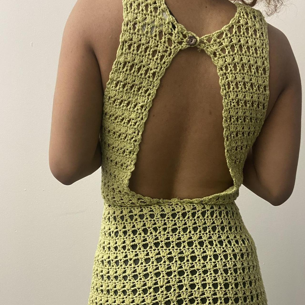 Crochet Green Dress -side slit -back cut out... - Depop