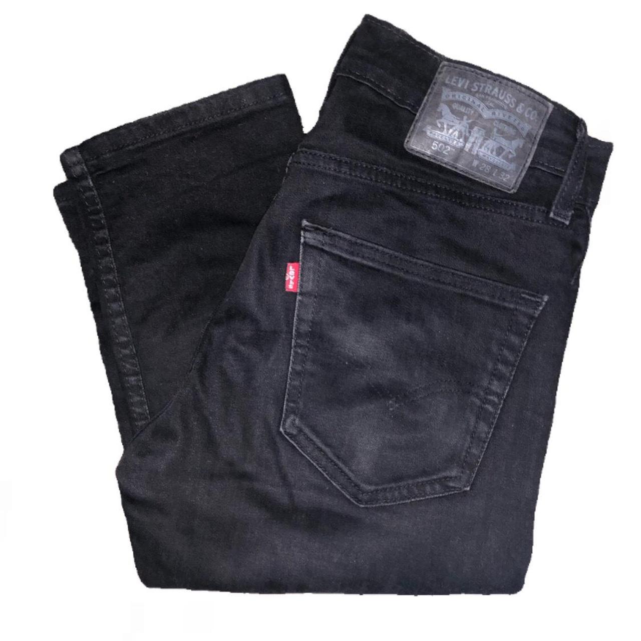 genuine black levis 502 straight denim jeans around... - Depop