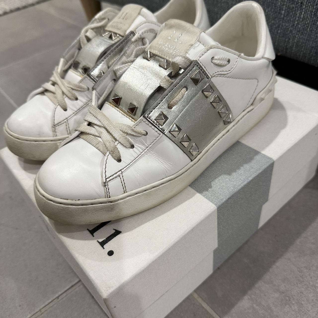 Valentino White sneakers with silver studs Size | Depop