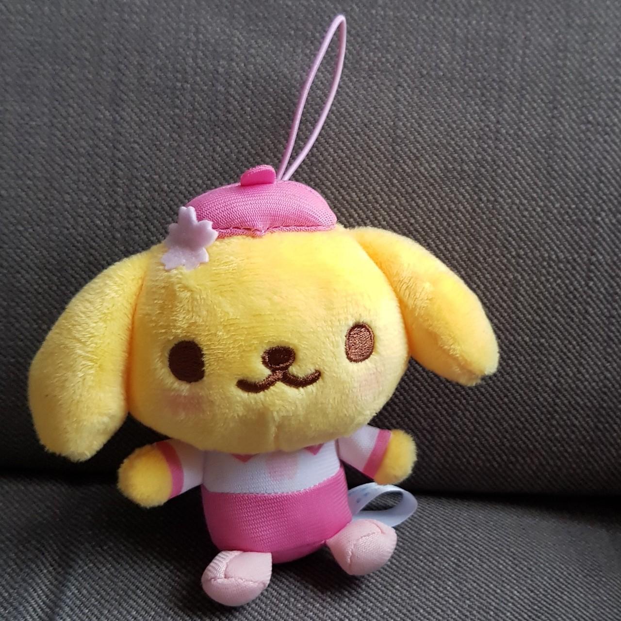 Sanrio sakura pompompurin small plush keychain... - Depop
