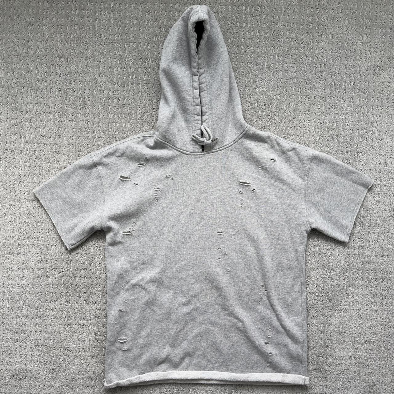 PacSun Men's Hoodie - Grey - M – Pacsun Distressed Short Sleeve Hoodie Laid-back and …