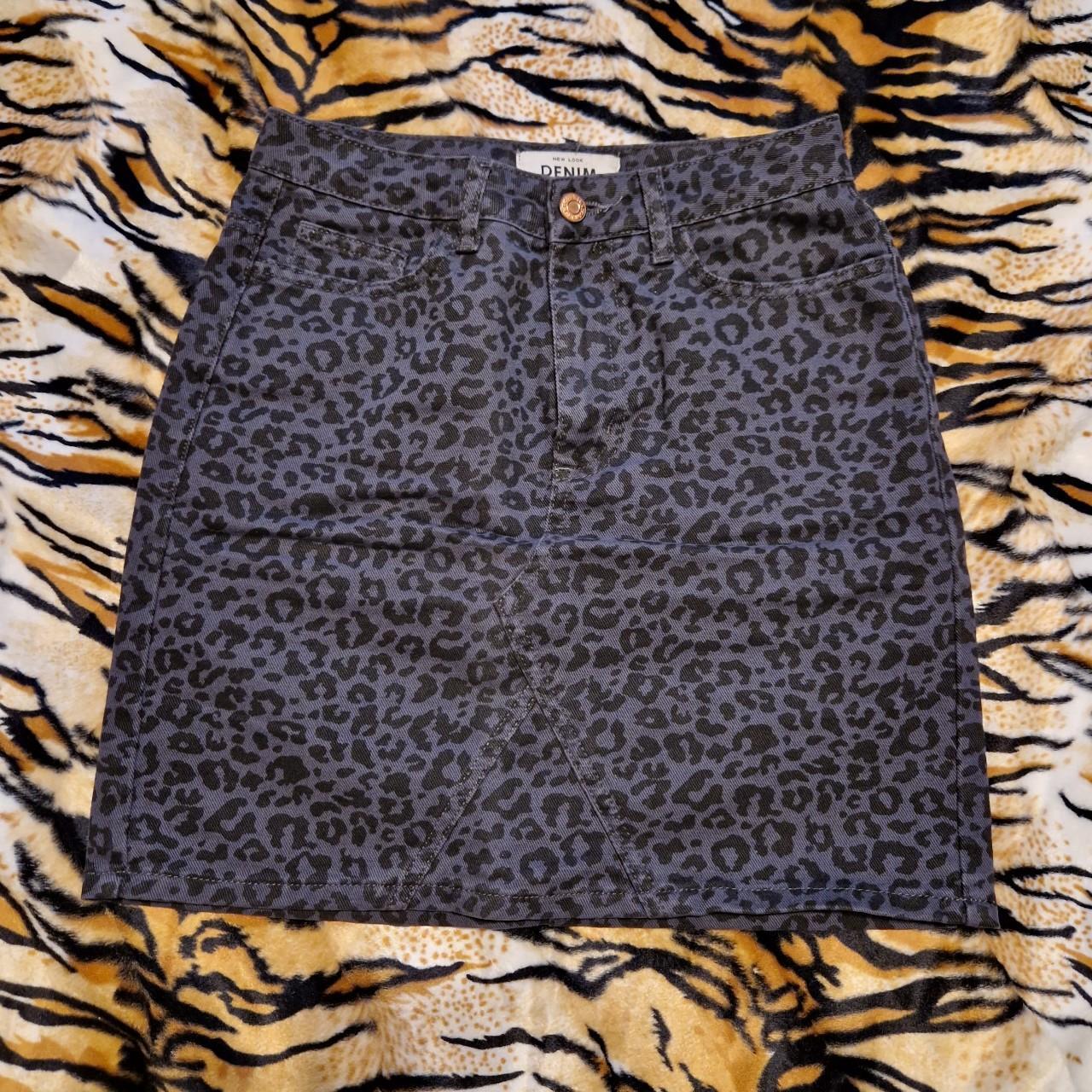 New Look leopard print denim skirt, thick fabric,... - Depop