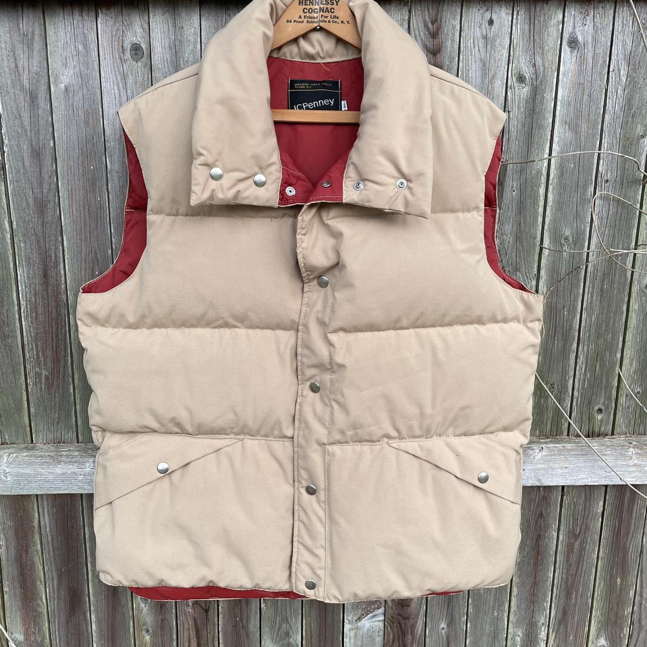 vintage 70s JCPenney‘s puffer vest tan and burgundy...