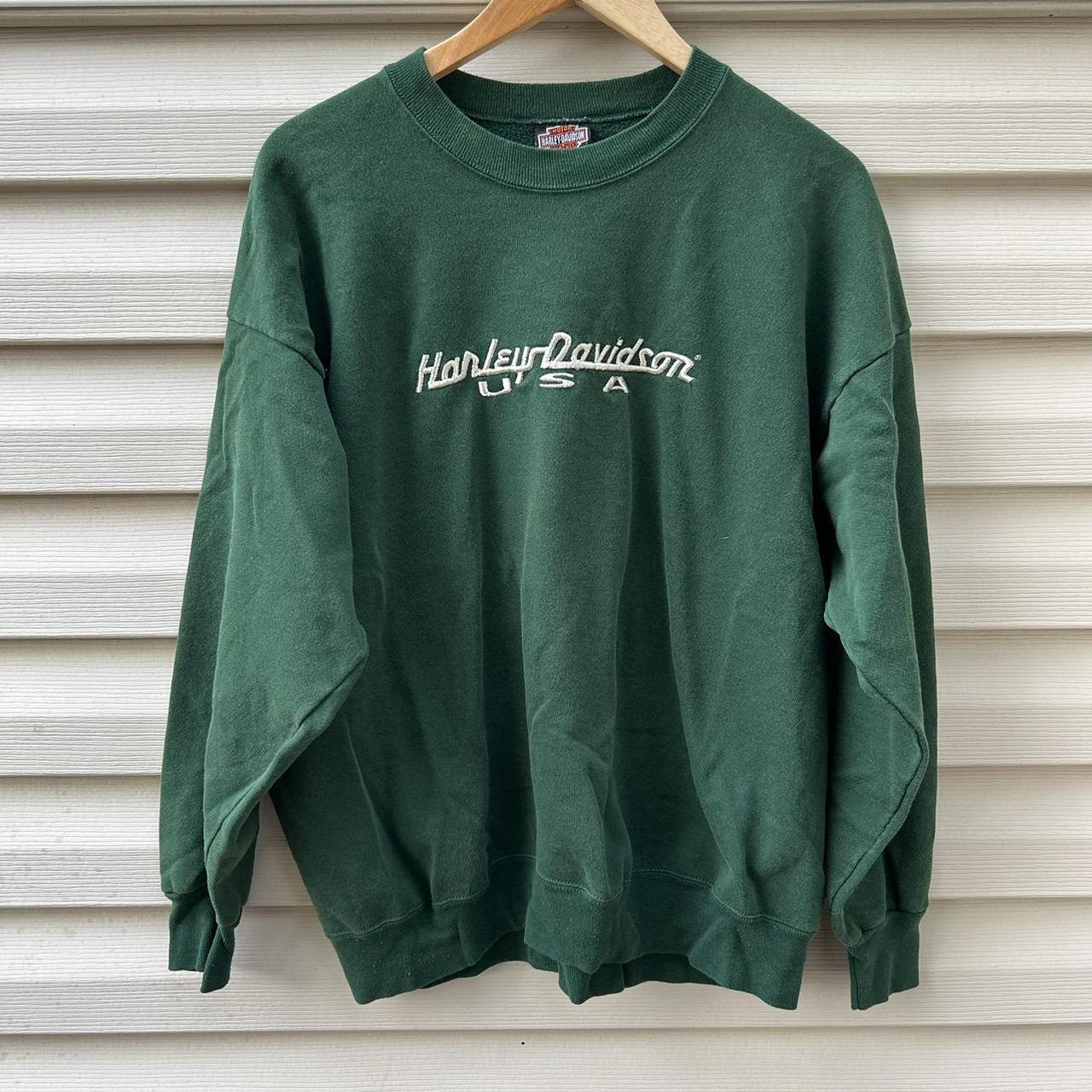 vintage 90s Harley Davidson forest green sweatshirt... - Depop