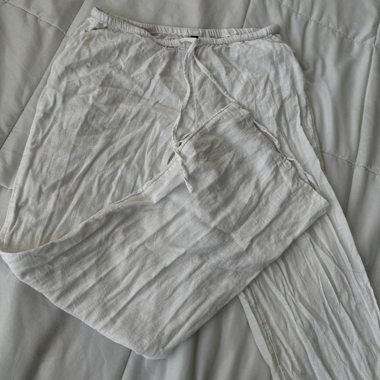White linen H&M tie pants Size small Depop