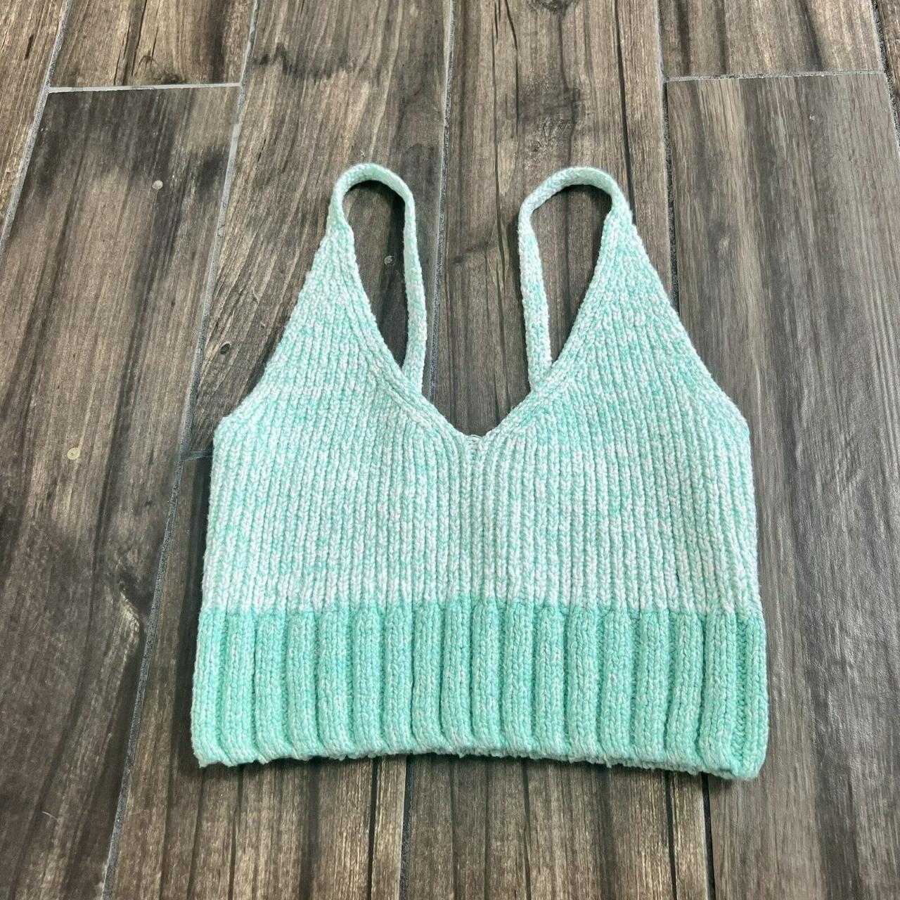 Free People Mint Green Chunky Ribbed V-Neck All Day - Depop