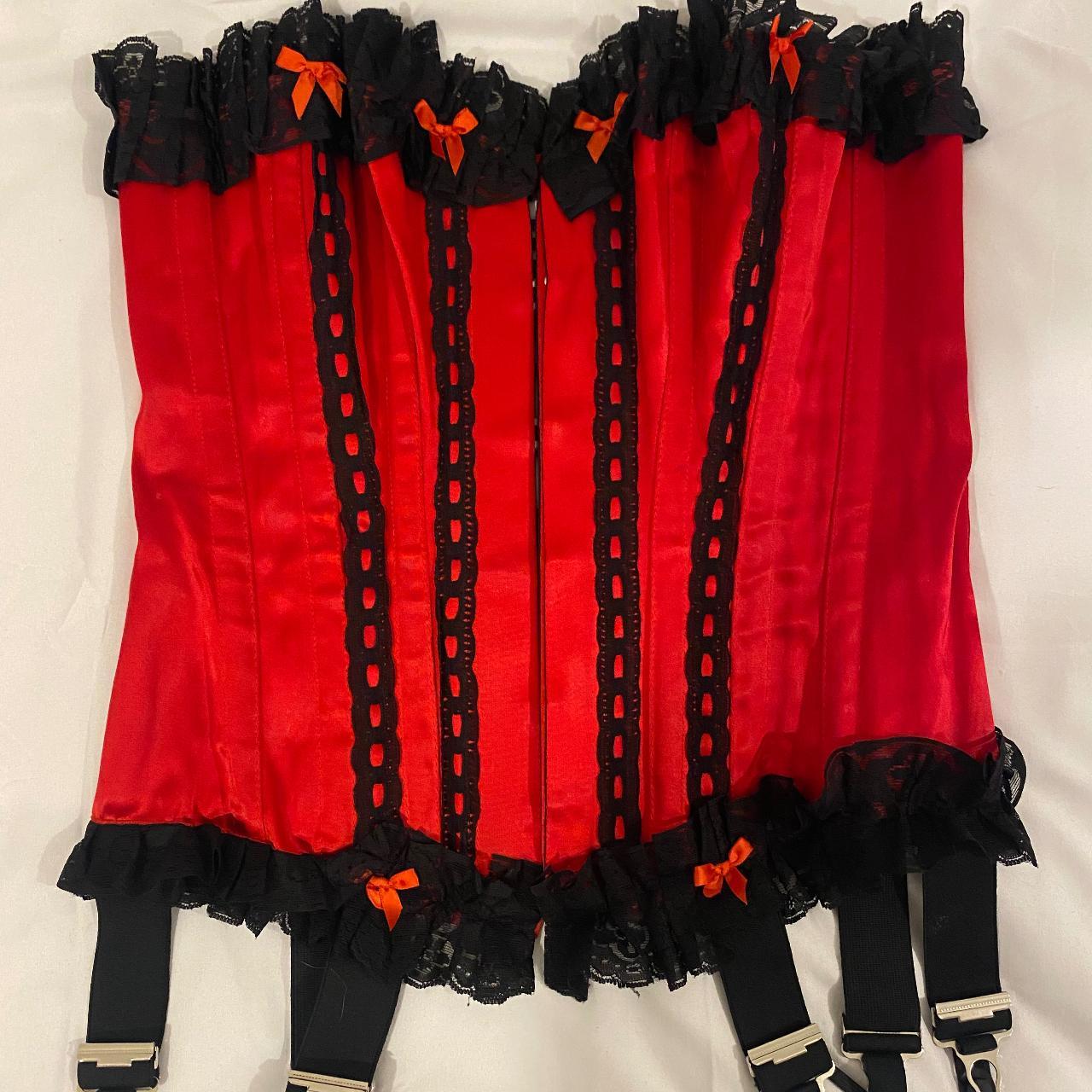 mall goth dark coquette red and black corset with... - Depop