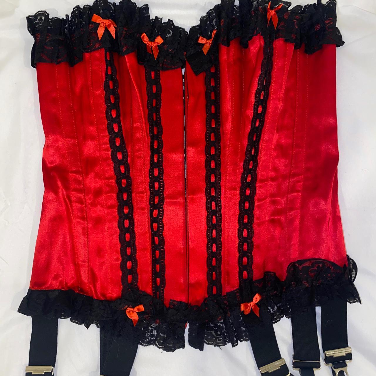 mall goth dark coquette red and black corset with... - Depop