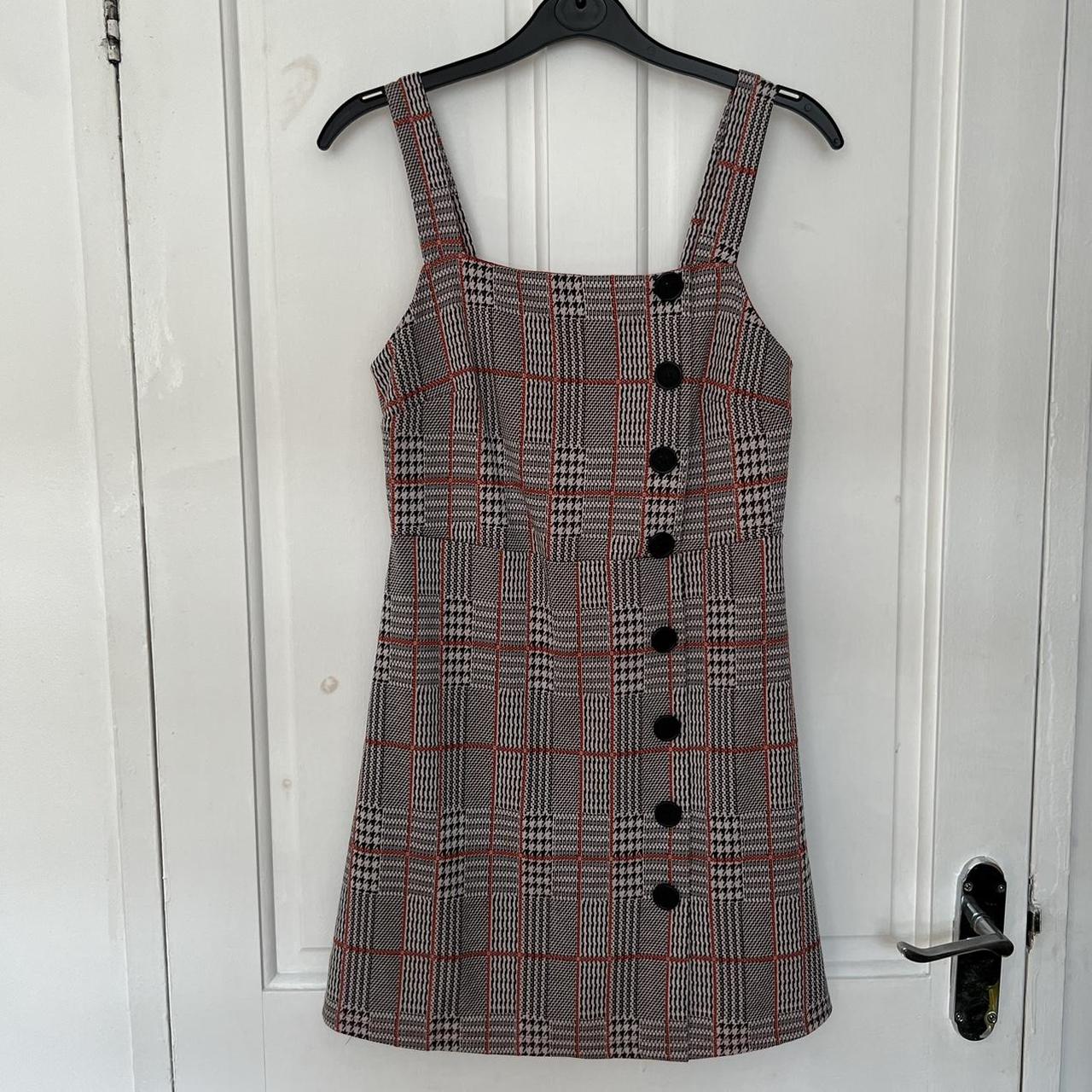 Grey check button up pinafore mini dress hotsell