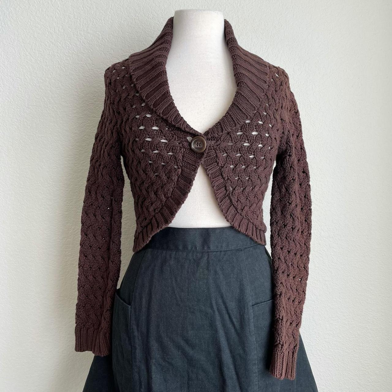 Vintage brown knit bolero cardigan ♡ in excellent... - Depop