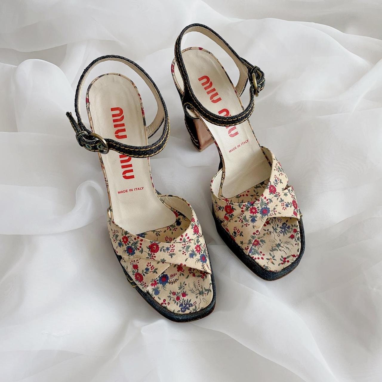 Miu miu discount denim floral heels