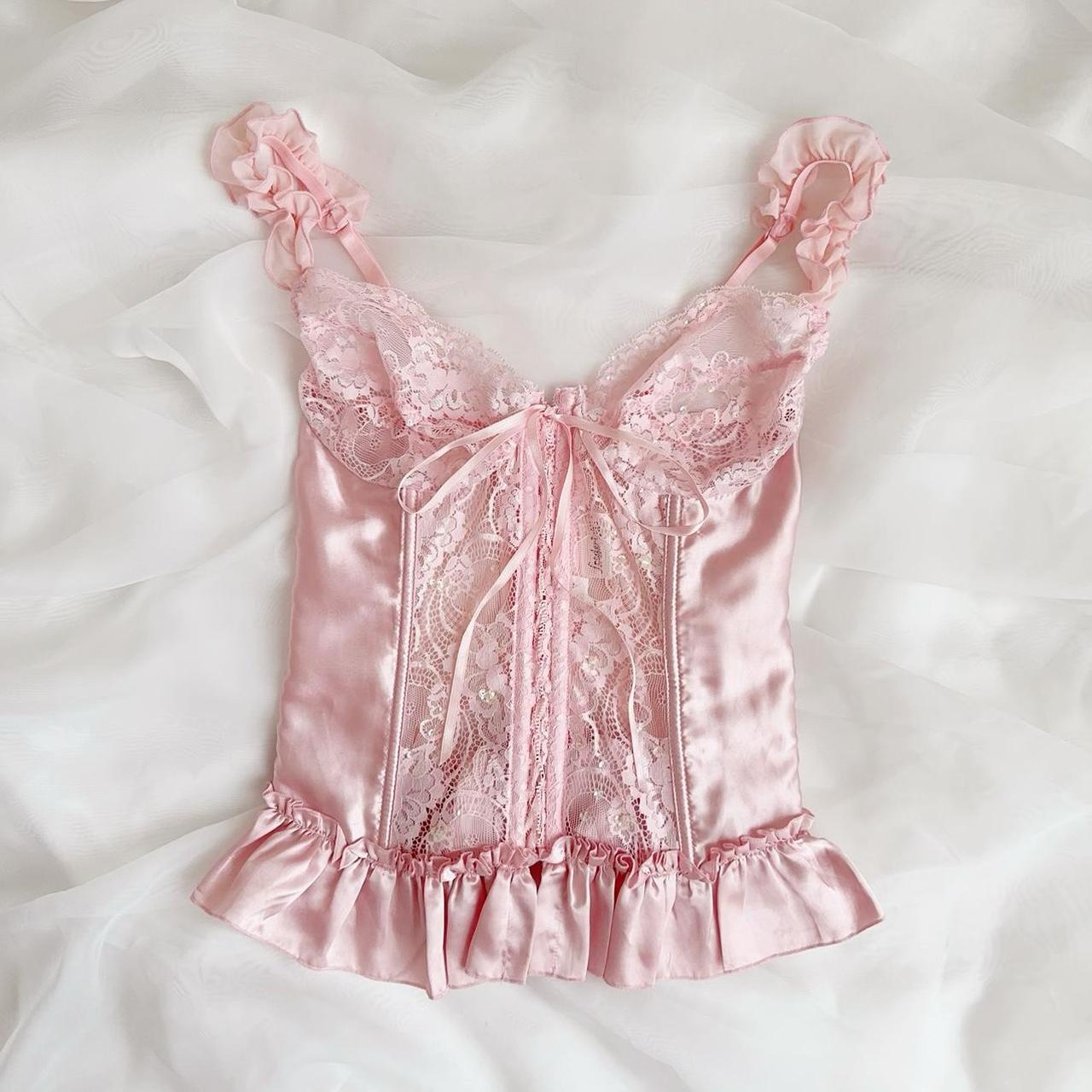 Frederick’s of Hollywood princess pink satin bustier... - Depop