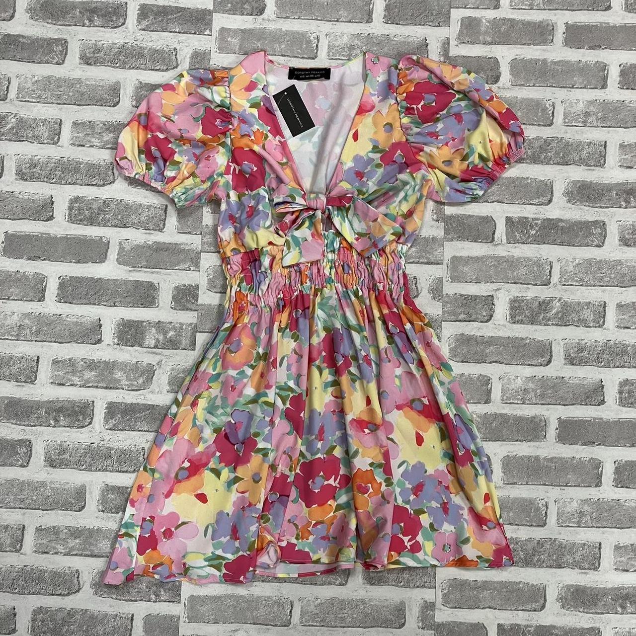 Pink Floral Dorothy Perkins Dress Measurements: UK... - Depop