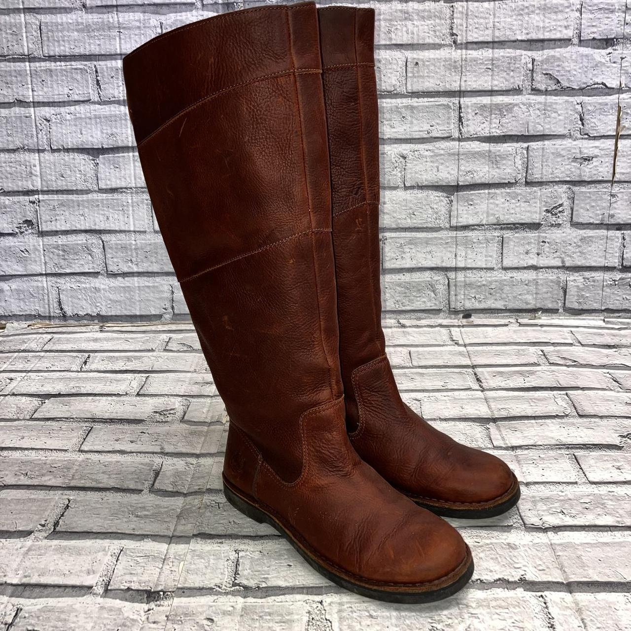 Timberland brown knee high leather pull on boots... - Depop