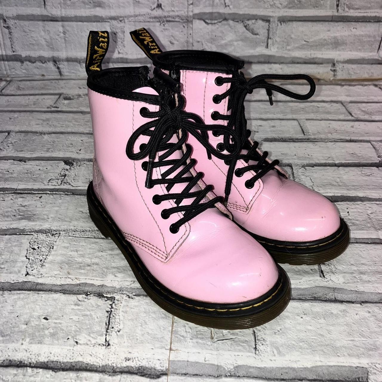 Kids Dr. Martens pink pattern leather boots 8 eyelet... - Depop