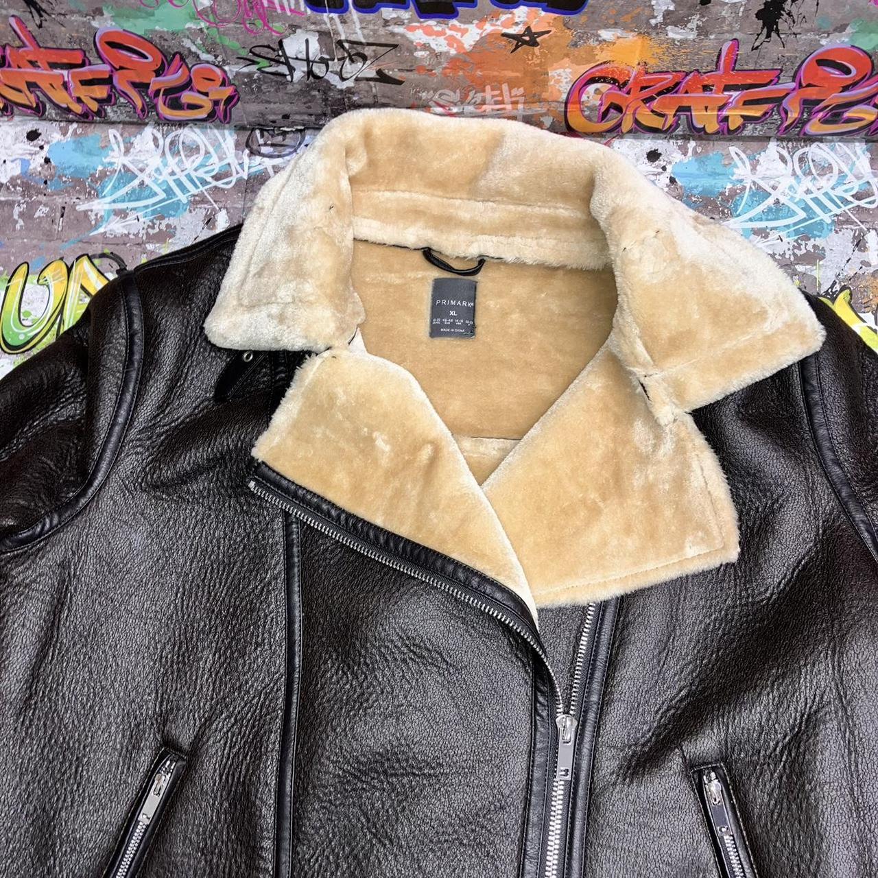 Primark brown flying jacket with cream faux fur... - Depop