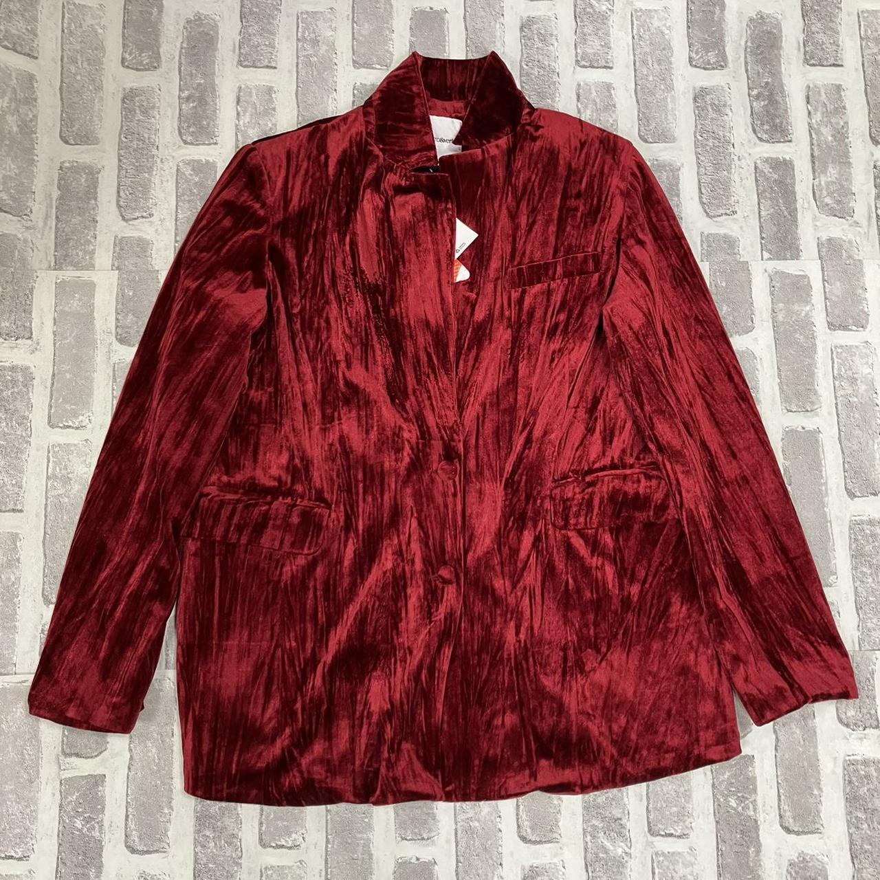 Extro&Vert funky burgundy red velvet blazer jacket... - Depop
