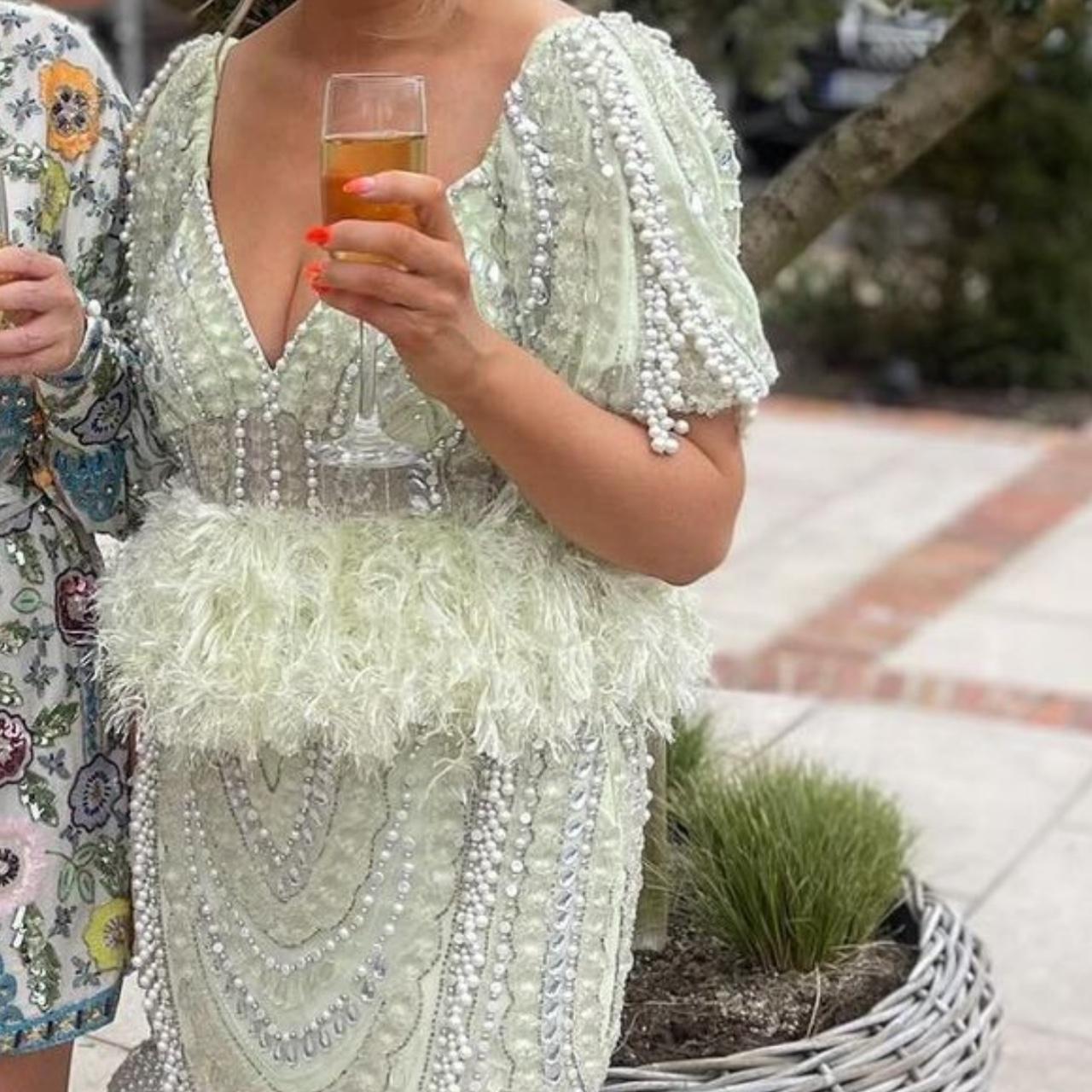 LUXE co-ord drop pearl embellished puff sleeve Depop