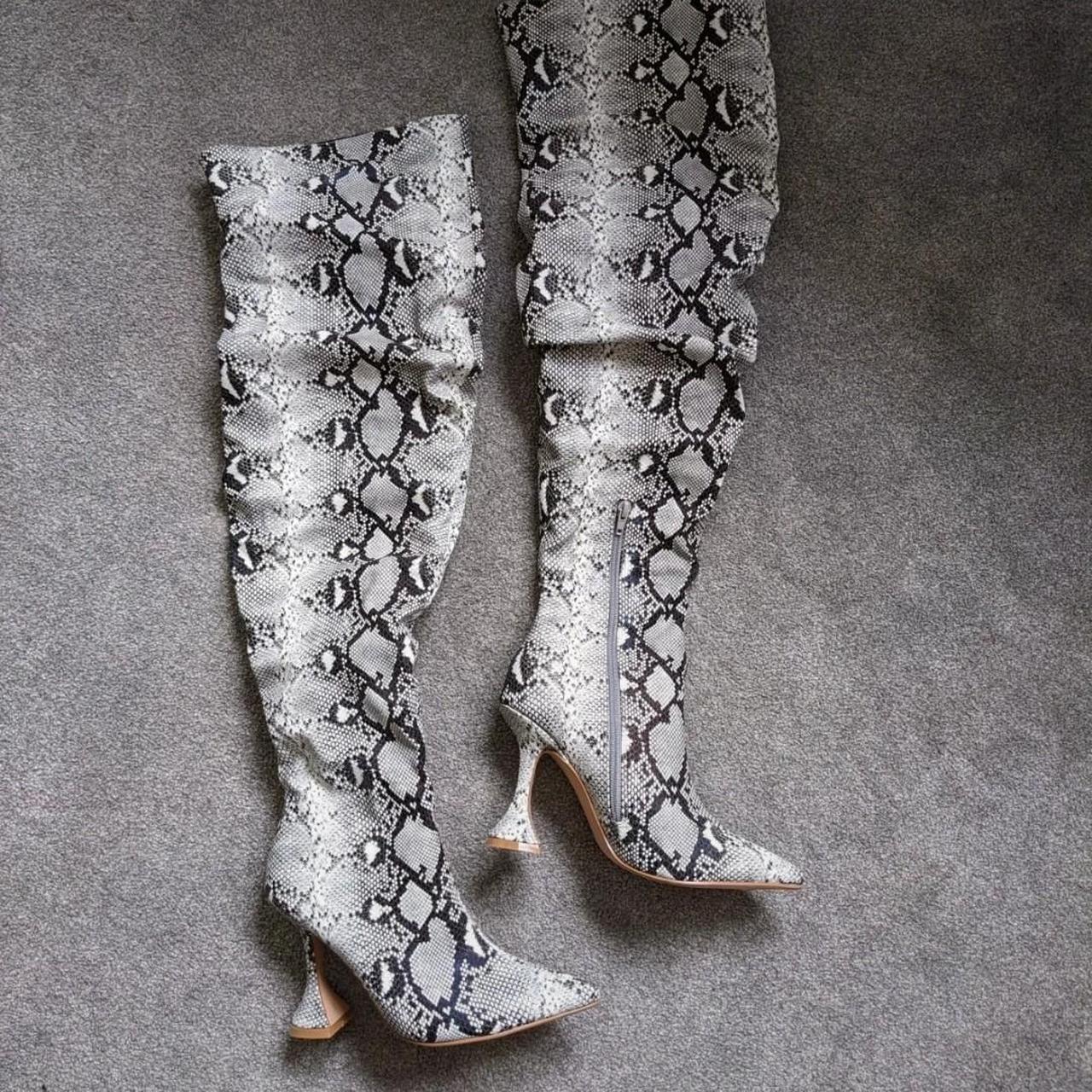 Grey snakeskin clearance thigh high boots