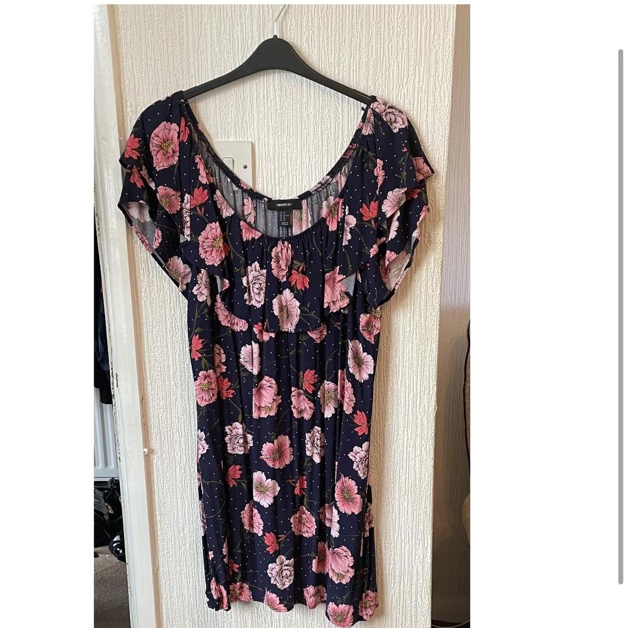 Forever 21 Blue Floral Mini Dress Size 24 Worn Depop